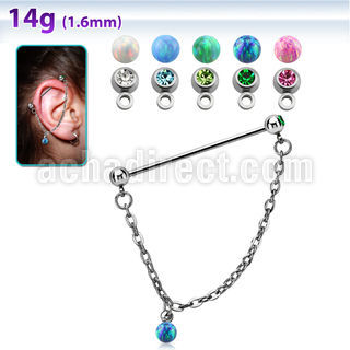 indsdo2 barbell industrial acero 316l bola joya bisel 5mm bola 5mm conectada por una bola opalo 5mm distribuidor