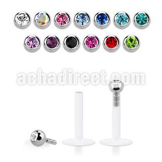 lbijb labret bio flexible transparente bola 3mm acero 316l presion cristal mayorista