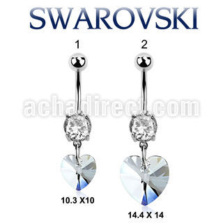 mcd716 piercing ombligo acero quirurgico zirconia 8mm cristal swarovski corazon colgado 10mm venta