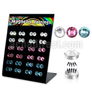 mg84 display 24 pares cristal magneticos redondos 6mm oreja mayorista