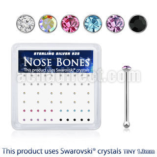 nb6mxsw 925 silver nose bones assorted swarovski crystal