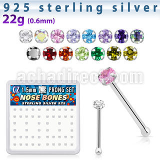 nbzbxc caja display piercing nariz hueso plata esterlina 925 0 6mm zirconia redondas claras 1 5mm mayorista