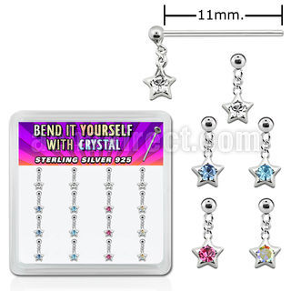 nyds16 caja display 16 piercing nariz doblar tu mismo plata esterlina 925 0 6mm estrella cristal estrella colgado al por mayor
