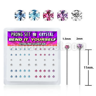 nypbmm caja display piercing nariz doblar tu mismo plata esterlina 925 0 6mm cristal redondos 1 5mm 2mm al por mayor