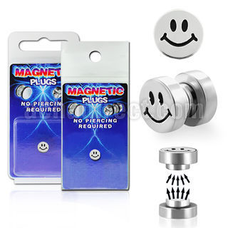 pkmp5 plug falso magnetico acero quirurgico anodizado negro logo sonriente 8mm 1 pieza distribuidor