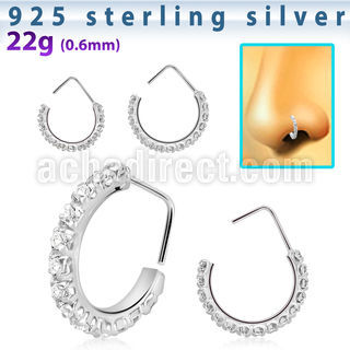 silver nose stud w clear crystal curved top