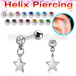 steel helix barbell w jewel ball dangling steell star
