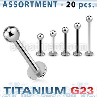 ublk03 surtido piercings 20 labrets titanio g23 bolas 3mm mayorista