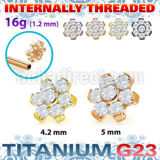 utshz5in pvd plated titanium flower top cz for 16g internal