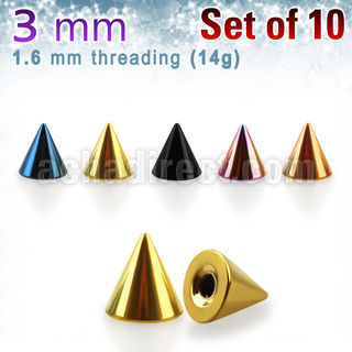 xcnt3g pack 10 conos acero quirurgico anodizado 3mm rosca mayorista