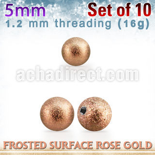 xfobtt5s pack 10 bolas acero 316l pvd oro rosa 5mm superficie efecto esmerilado rosca al por mayor