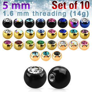xjbt5g pack 10 bolas acero quirurgico anodizado 5mm cristal bisel rosca al por mayor