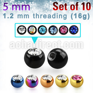 xjbt5s pack 10 bolas acero quirurgico anodizado 5mm cristal bisel rosca distribuidor mayorista