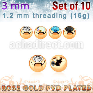xjbtt3s pack 10 bolas 3mm acero 316l pvd oro rosa cristal bisel rosca distribuidor mayorista