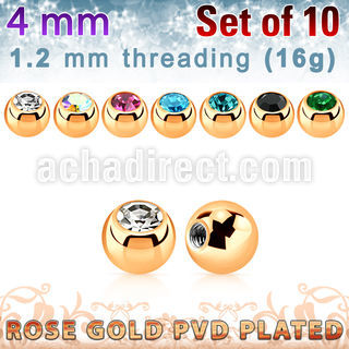 xjbtt4s pack 10 bola acero 316l oro rosa 4mm cristal bisel rosca distribuidor mayorista