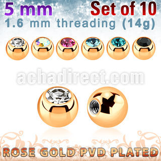 xjbtt5g pack 10 bola acero 316l oro rosa 5mm cristal bisel rosca distribuidor mayorista
