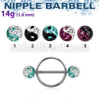 yfrnpe8 pezonera redonda acero 316l barbell acero 316l bolas multi cristal ferido 8mm ying yang al por mayor