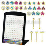 18brmnb 18k gold plated silver nose bones clear display