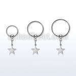 316l steel ball closure ring w dangling steel star