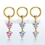 bcrtgz2 aro bola presion acero 316l pvd dorado colgante formado por corazones zirconia conectados mayorista