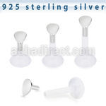bilbdr clear bioflex labret 16g silver teardrop shape top