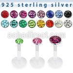 bilfr bioflex labret silver multicrystal ferido flat