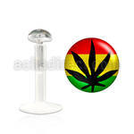 bilg3 labret bio flexible transparente plata esterlina presion 3mm hoja marihuana negra fondo rayas rasta venta