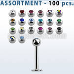 blk05 surtido piercings 100 labrets acero quirurgico bolas joya bisel 3mm mayorista