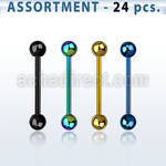 blk104b surtido piercings 24 barbells lengua acero quirurgico anodizado bolas 5mm al por mayor