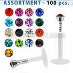 blk156 surtido piercings 100 labrets bio flexibles transparentes cristal 2 5mm presion distribuidor mayorista
