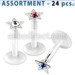 blk180 surtido piercings 24 labrets bio flexibles transparentes estrella plata esterlina cristal centro venta