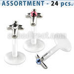 blk182 surtido piercings 24 labrets bio flexibles transparentes cruz plata esterlina cristal centro venta