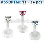 blk183 surtido piercings 24 labrets bio flexibles transparentes zirconita corazon 3mm mayorista