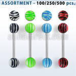 blk327 surtido piercings surtido barbells lengua acero quirurgico bolas acrilicas 6mm rayas cebra verticales 16mm venta