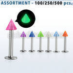 blk358 surtido piercings surtido labrets acero quirurgico conos acrilicos brillan oscuridad 3mm 8mm distribuidor