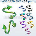 blk502 surtido piercings 50 espirales acero quirurgico pvd conos 3mm mayorista
