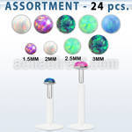 blk579 surtido piercings 24 labrets bio flexibles transparentes plateada presion opalo 1 5mm 3mm al por mayor