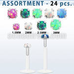 blk580 surtido piercings 24 labrets bio flexibles transparentes plateada presion opalo 1 5mm 3mm venta