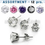 blk60 surtido piercings 12 pares piercings oreja acero quirurgico zirconia redonda 3mm 5mm al por mayor