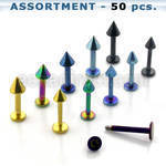 blk74 surtido piercings 50 labrets acero 316l anodizado cono 3mm 8mm 10mm bola 4mm 8mm distribuidor mayorista