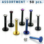 blk76 surtido piercings 50 labrets acero 316l anodizado rosca interna cristal 2 5mm distribuidor mayorista