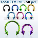 blk82 surtido piercings 50 barbells circulares acero quirurgico pvd con conos 3mm al por mayor