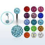 bn2f105 piercing ombligo acero quirurgico una bola 5mm otra 10mm multi cristal ferido al por mayor