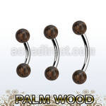bnpl5 piercing ombligo organico barra acero 316l bolas madera palma 5mm al por mayor