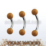 bnte5 piercing ombligo organico barra acero 316l bolas madera teca 5mm mayorista