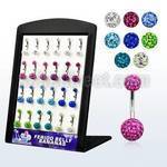 brbn6 display 24 piercings ombligo acero quirurgico bolas 5 8mm multi cristal ferido 8mm 14mm al por mayor