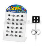brdi5 soporte 12 pares piercings oreja acero inoxidable dado acrilico uv 5mm color negro puntos blancos mayorista