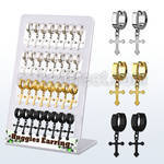 brer34 display 16 pares huggie acero inoxidable colgante cruz negro oro acero distribuidor mayorista