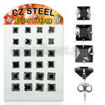 bresq2 display 12 pares piercings oreja acero inoxidable zirconia cuadradas negras 6mm 8mm distribuidor