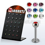brlbc3 display expositor 24 labrets acero 316l bolas joya bisel 3mm 8mm venta